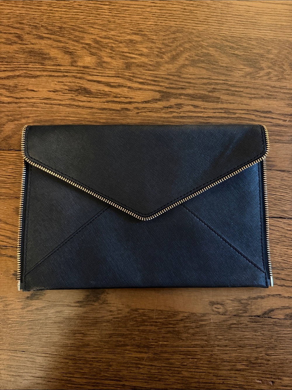 Rebecca Minkoff Black Envelope Clutch with Gold Zip Trim